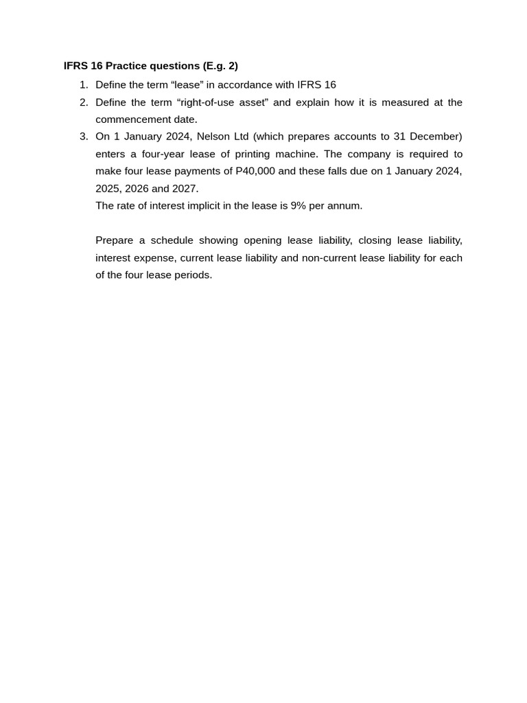 IFRS 16 Lease Practice Questions | PDF | Finance & Money Management | Law