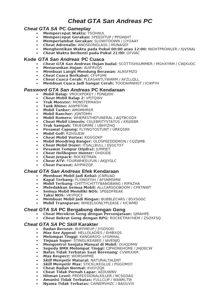 Cheat GTA San Andreas PC PDF 1