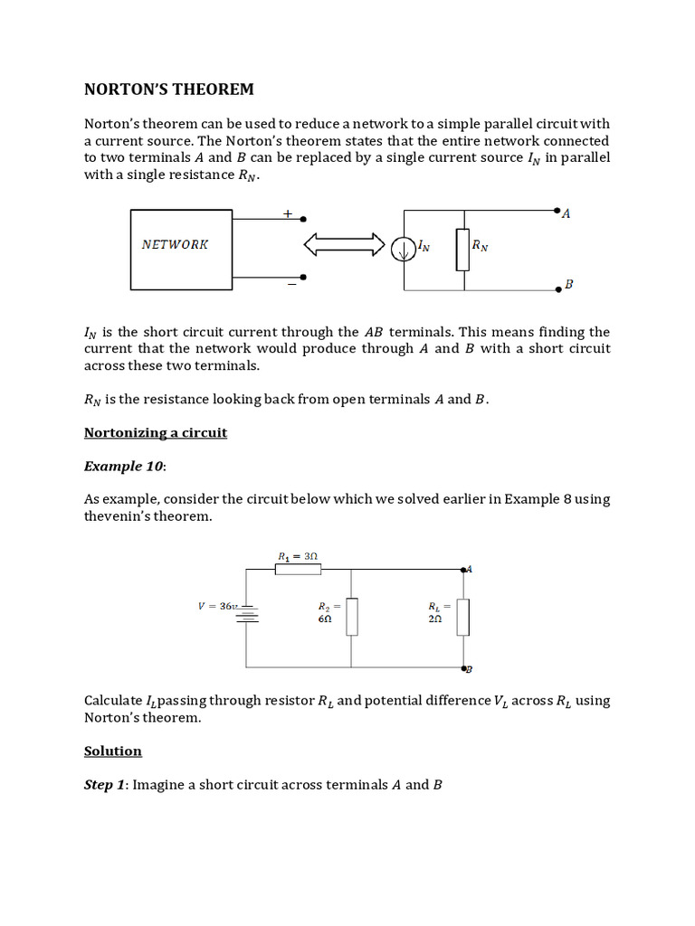Norton’s Theorem Explained with Example | PDF | Teaching Methods ...