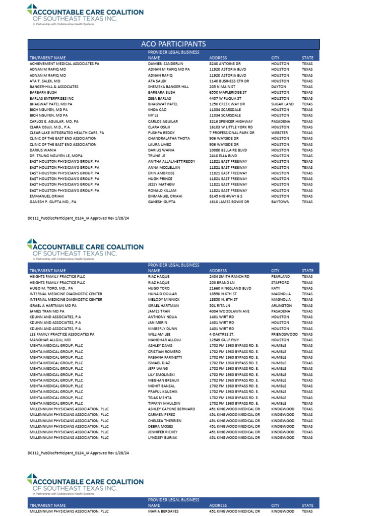Houston Area Medical Providers List | PDF | Medicine | Health Care