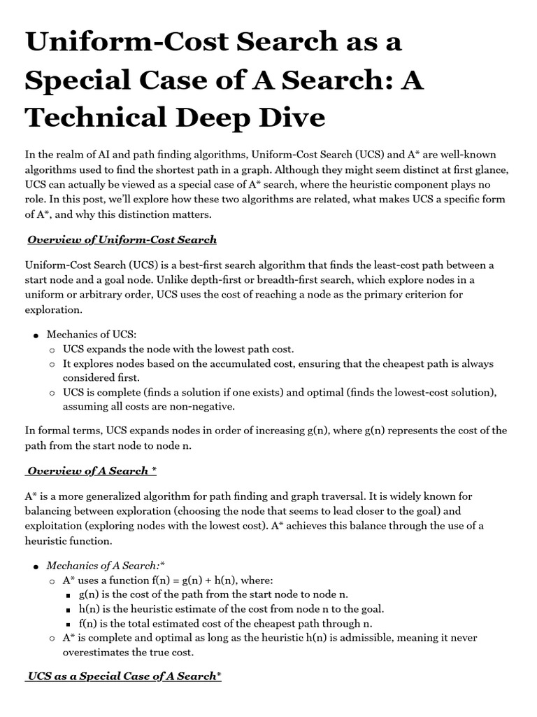 Uniform-Cost Search As A Special Case of A Search A Technical Deep Dive ...