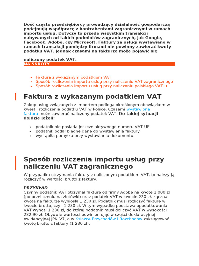 Import Usł. Faktura Z VAT | PDF