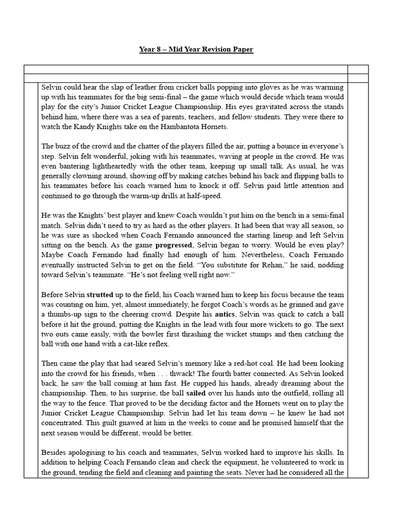 Year 8 Cricket Revision Paper | PDF | Bowling (Cricket) | Linguistics