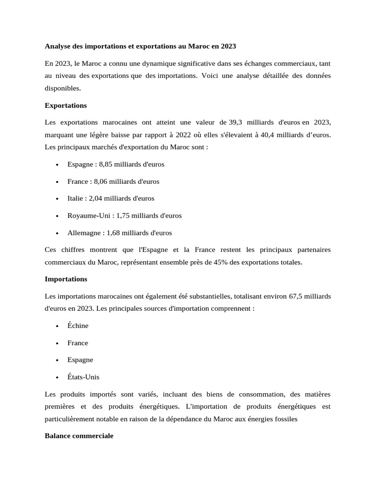 Commerce extérieur du Maroc en 2023 | PDF | Balance commerciale | France