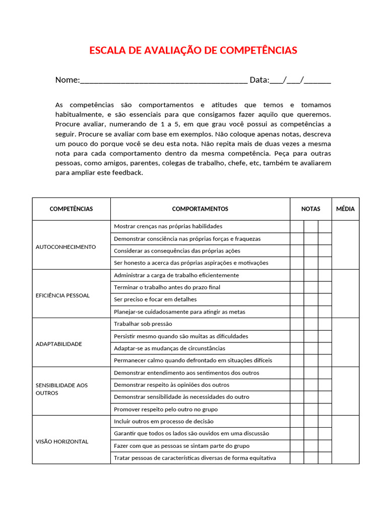 Escala de Avaliação de Competências | PDF | Competência (Recursos ...