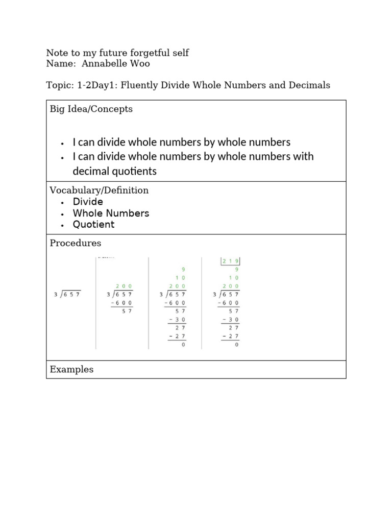 Future Reminder: Dividing Numbers | PDF