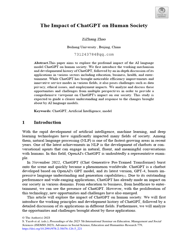 The Impact Of Chatgpt On Human Society Pdf Privacy Artificial