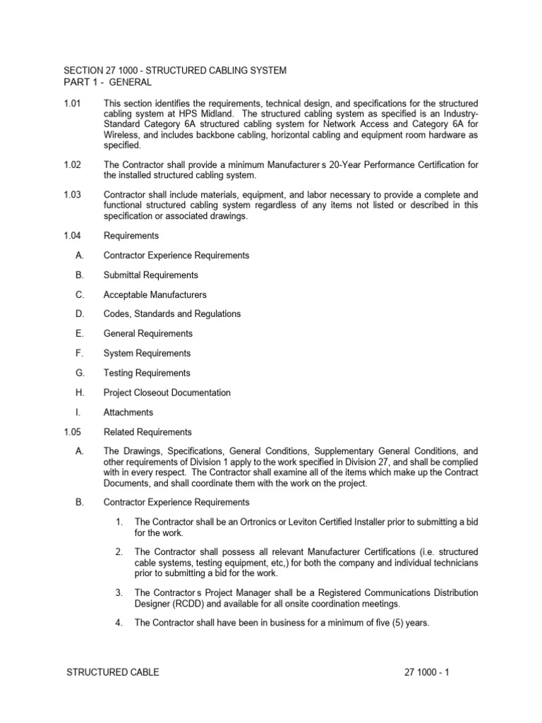 Division 27 Structured Cabling Specs | PDF | Specification (Technical ...