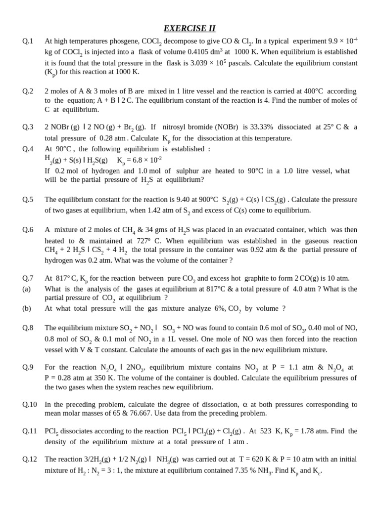 Exercise II | PDF | Chemical Equilibrium | Gases