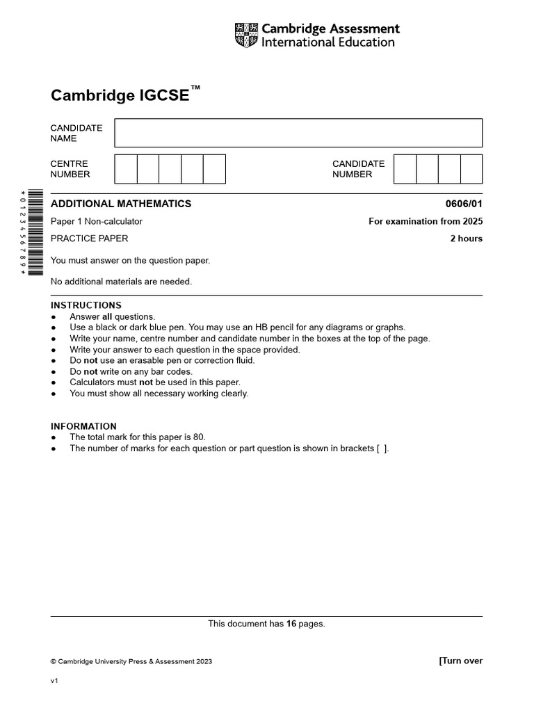 IGCSE Additional Maths Paper 1 Non-Calculator | PDF | Factorization ...