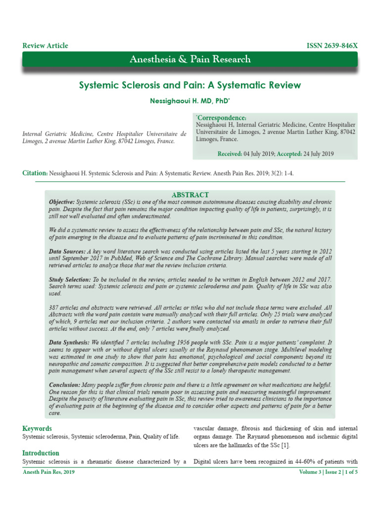 Systemic Sclerosis and Pain A Systematic Review | PDF | Pain ...