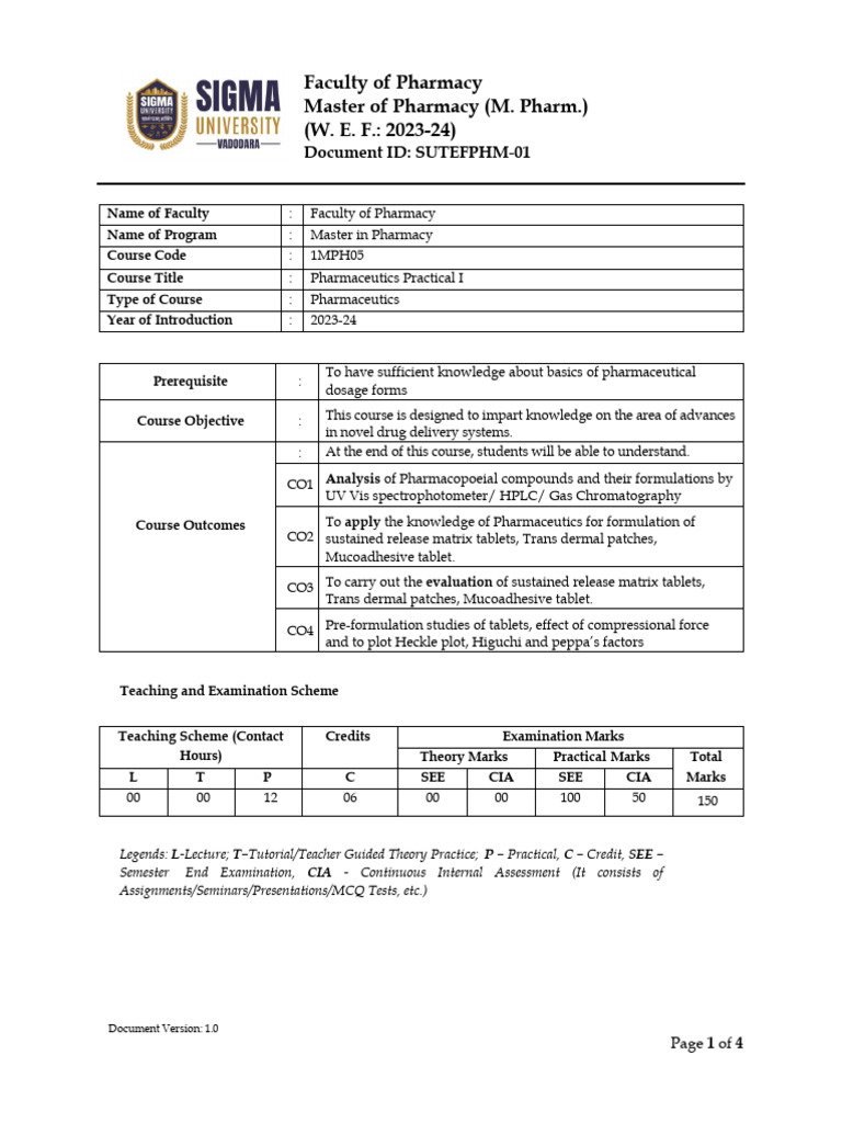 M. Pharm. Pharmaceutics Practical Manual | PDF | Tablet (Pharmacy ...