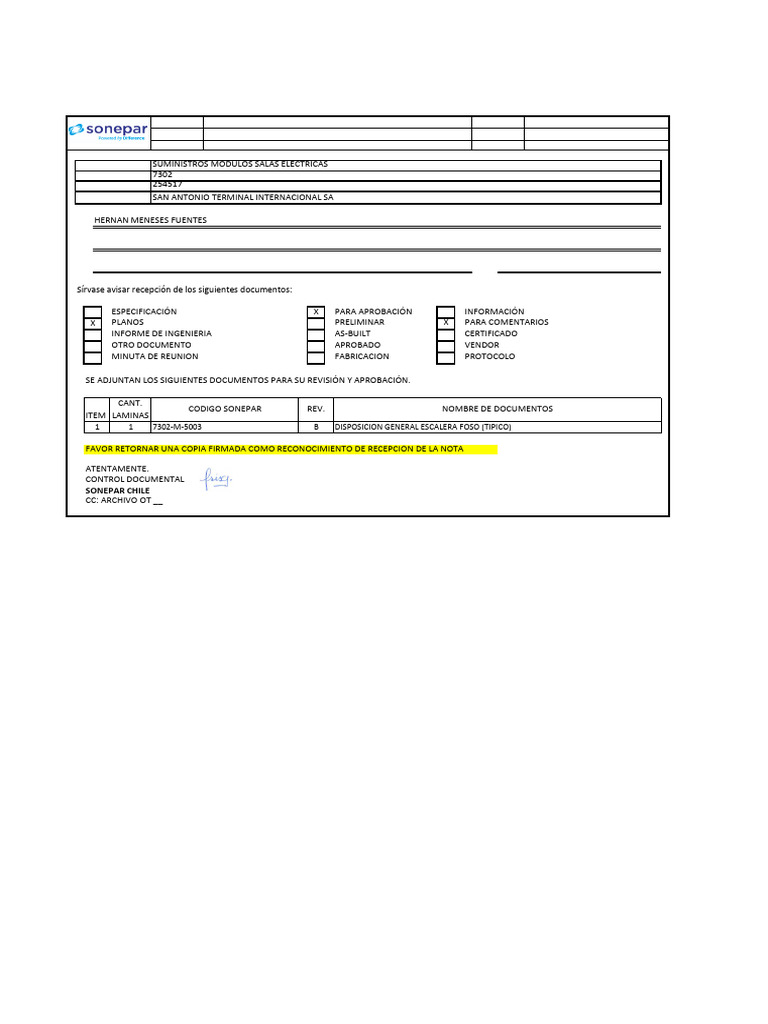 For-Psr-45 Formulario Nota Envio 54 - Transmital | PDF