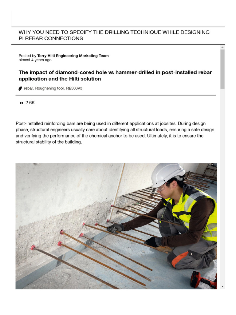 Drilling Techniques for Post-Installed Rebar | PDF