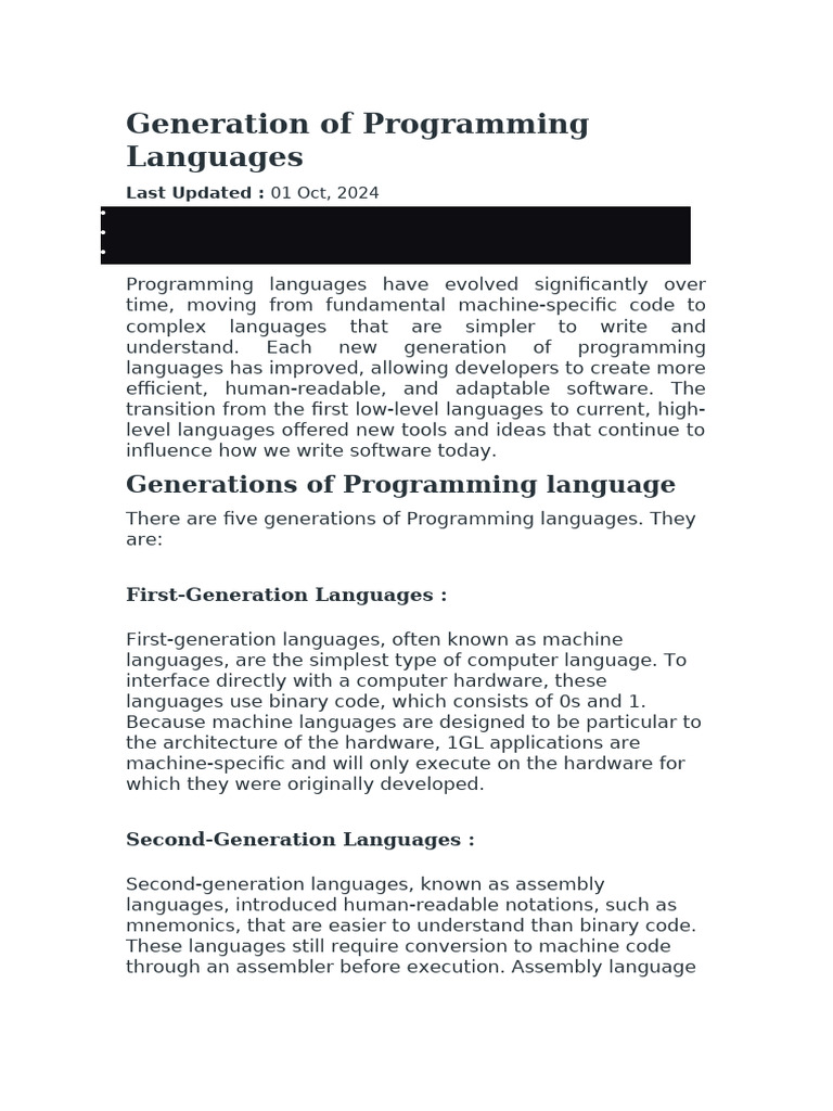 Generation of Programming Languages | PDF | Computer Programming ...