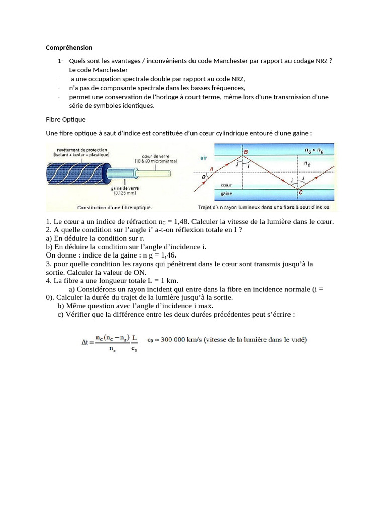 Avantages du code Manchester et fibre optique | PDF | Modulation ...