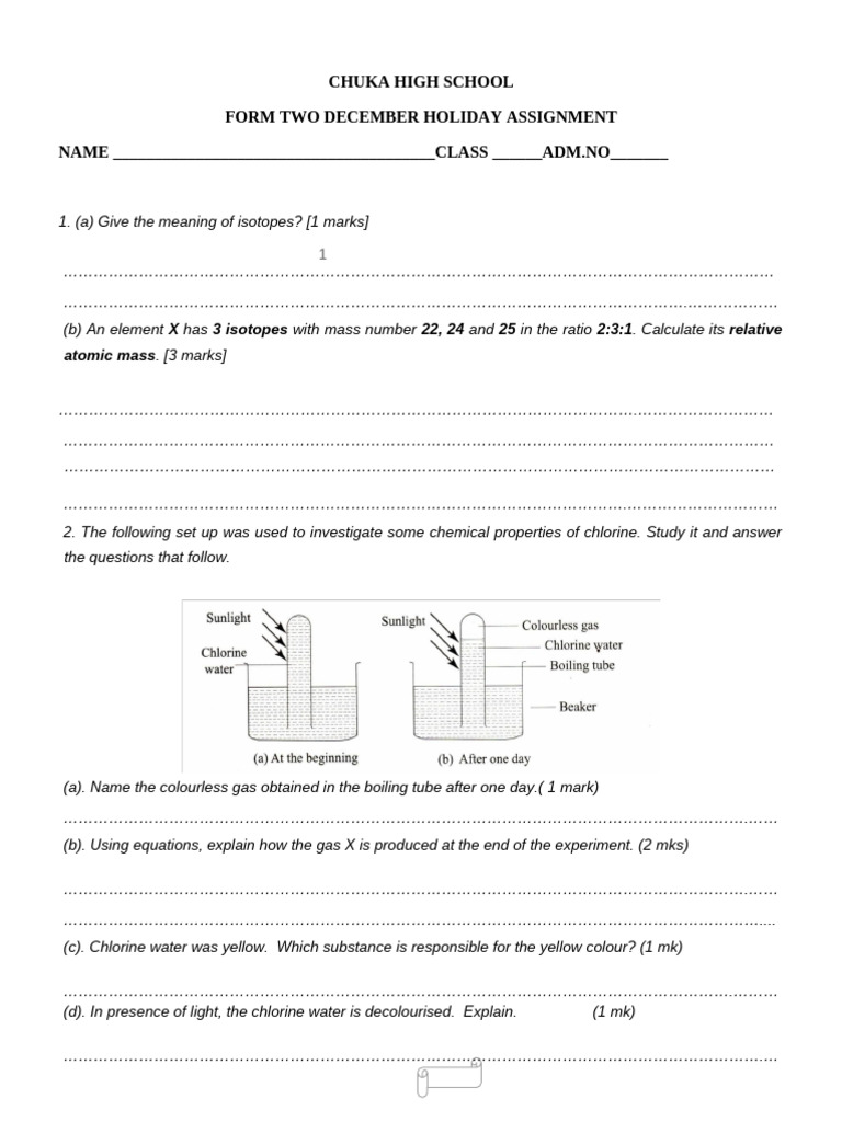 Form 2 Chem Dec Holiday Assignment | PDF | Ionic Bonding | Electrode