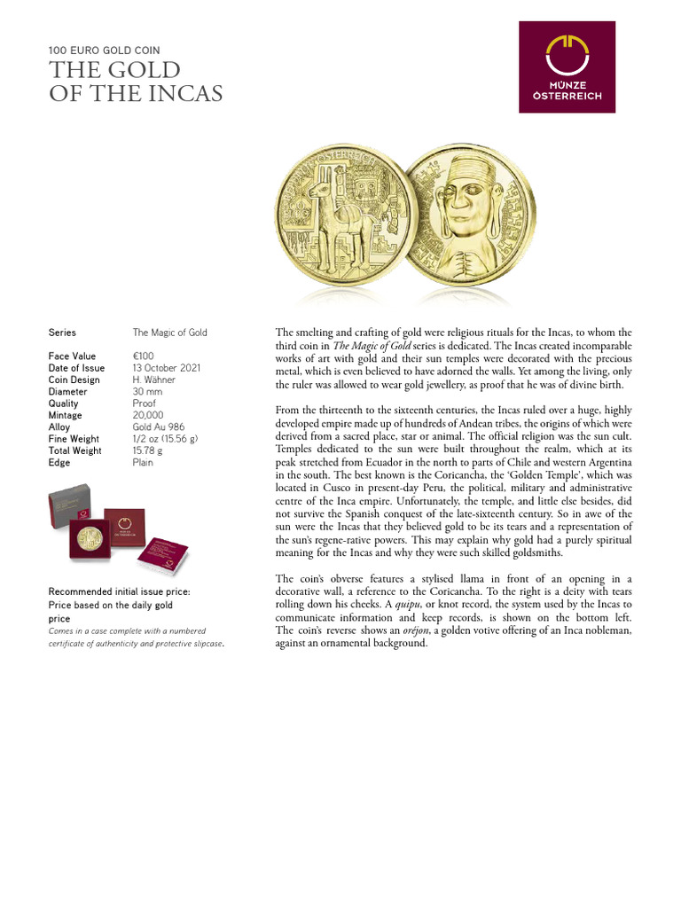 2021 - E - DB - 100E - The Gold of The Incas | PDF | Gold | Inca Empire