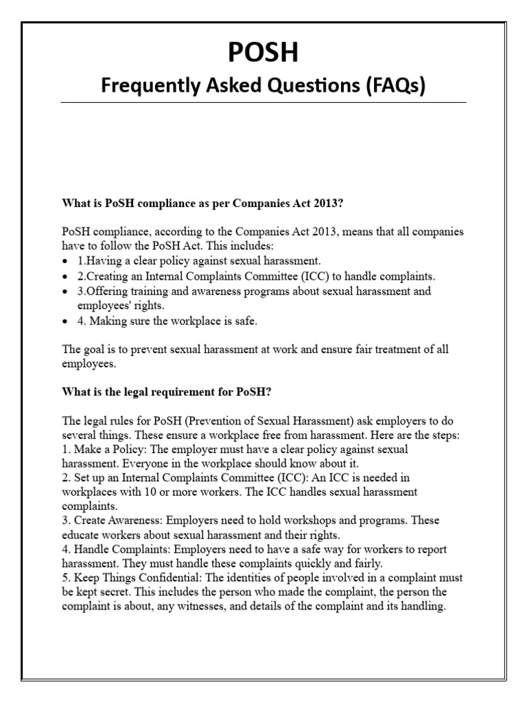 POSH Frequently Asked Questions | PDF | Sexual Harassment | Harassment