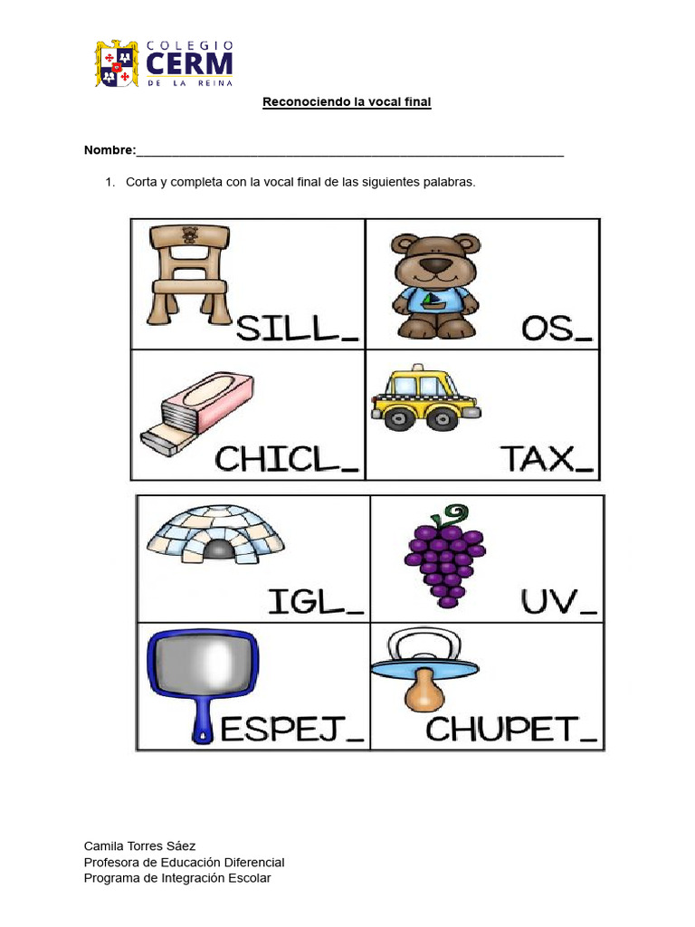 Ejercicios de Vocal Final en Palabras | PDF | Artes del Lenguaje y ...