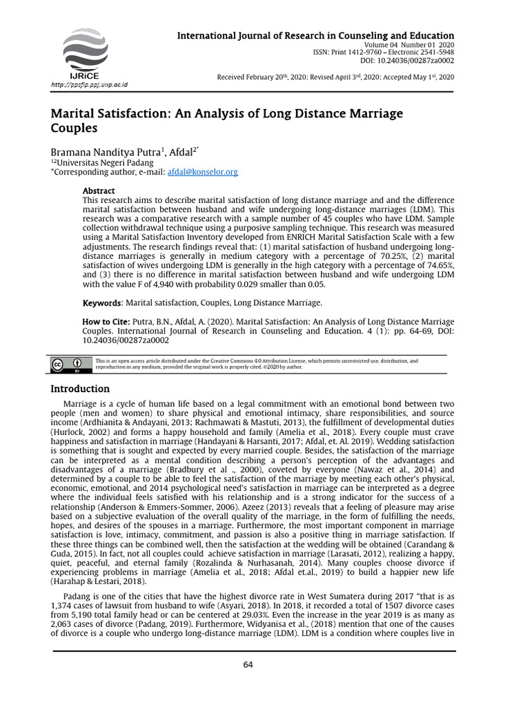 Marital Satisfaction in Long-Distance Couples | PDF | Marriage ...