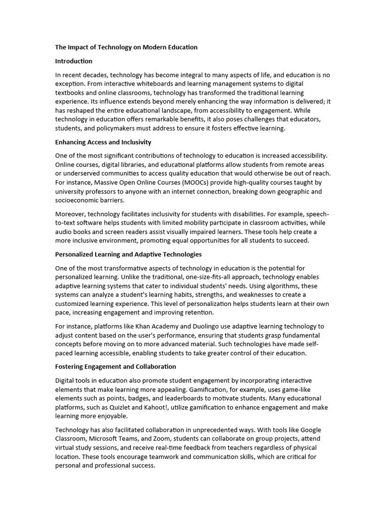 Technology's Role in Modern Education | PDF | Educational Technology ...
