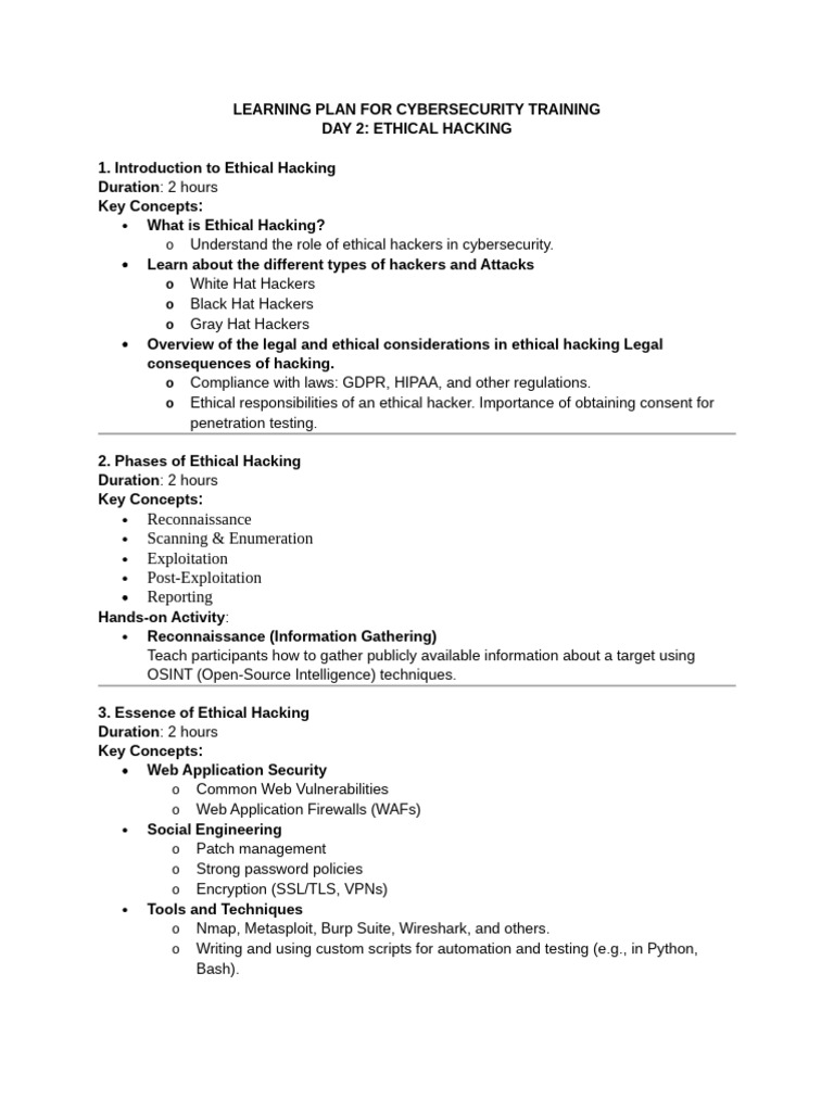 Ethical Hacking Learning Plan | PDF | Social Science | Computers