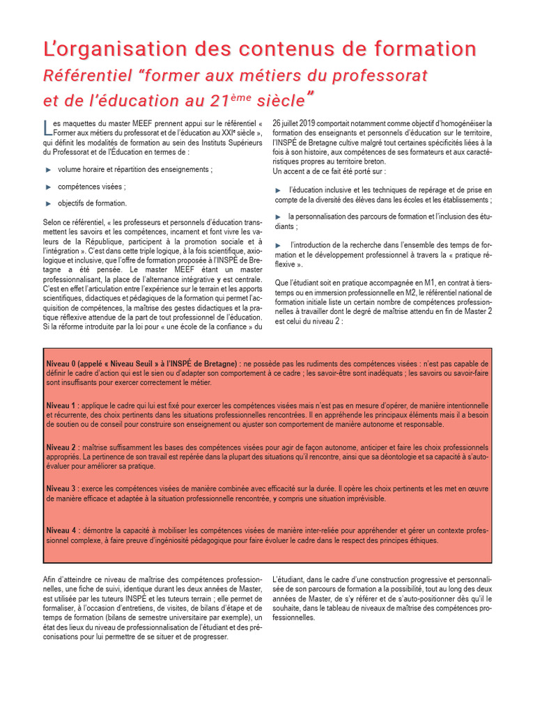 Organisation des contenus de formation MEEF | PDF | Pédagogie ...