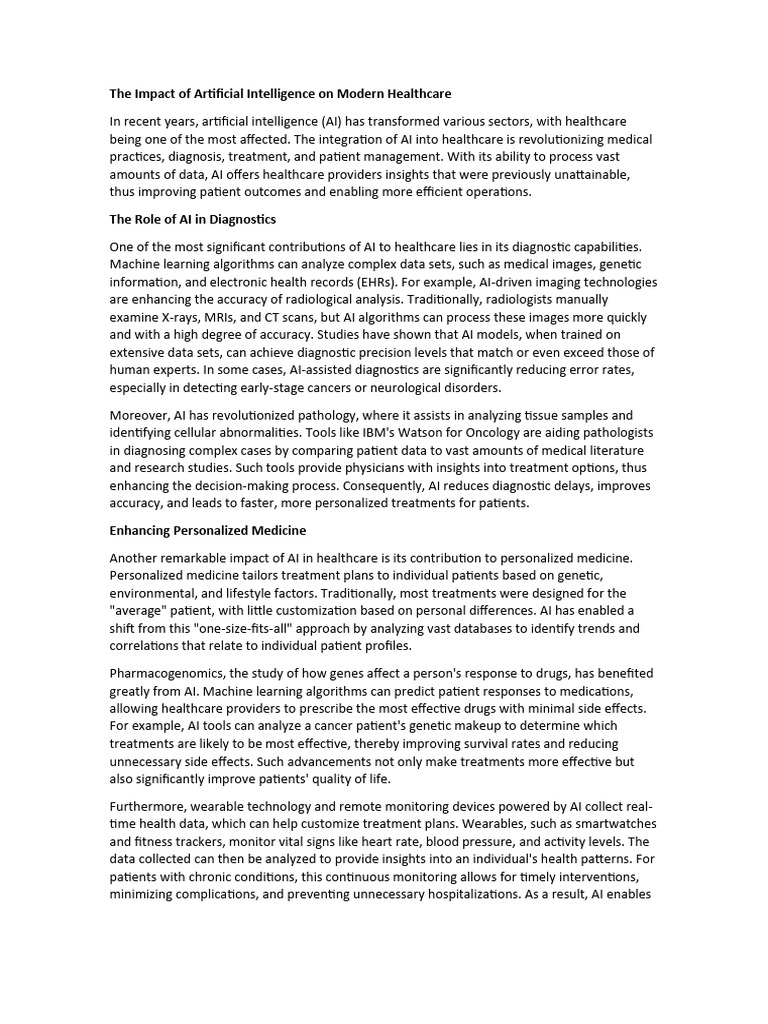 AI's Transformative Role in Healthcare | PDF | Artificial Intelligence ...