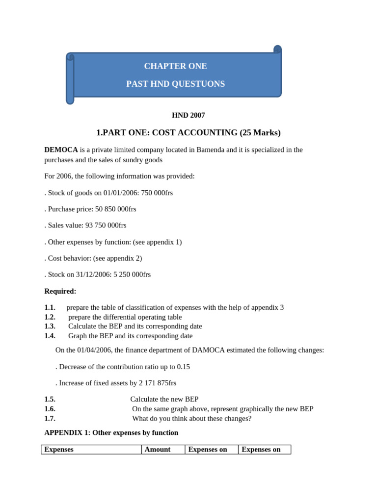 HND Cost Accounting Past Questions | PDF | Expense | Cost