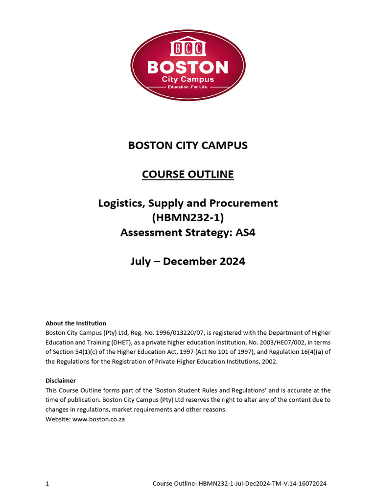 Logistics and Procurement Course Outline | PDF | Educational Assessment ...