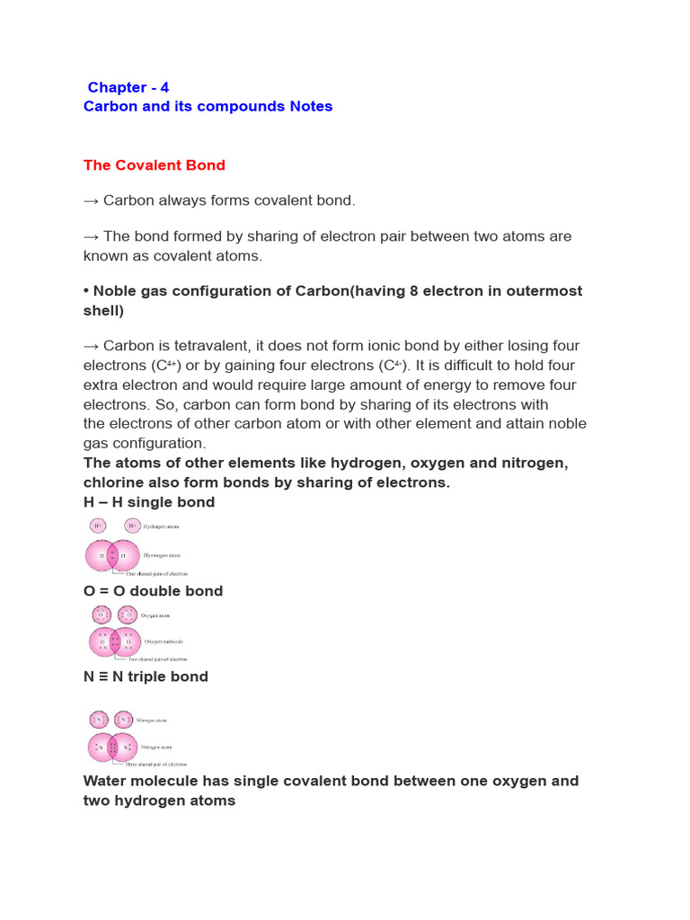 Carbon and Its Compounds Notes | PDF | Chemical Bond | Alkene
