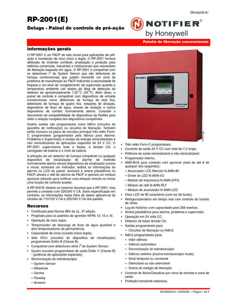 Painel de Controle RP-2001 para Incêndio | PDF | Fonte de energia | Relé