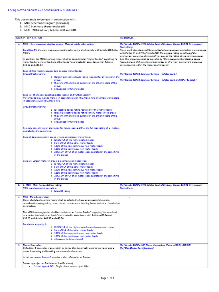 Mcc Guidelines Rev D Pdf Switch Electric Power