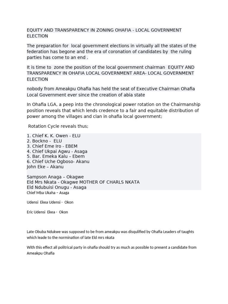 Zoning Equity in Ohafia Elections | PDF