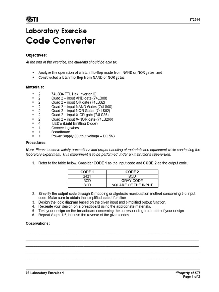 Code Converter Lab Exercise 1 | PDF | Logic Gate | Electrical Circuits