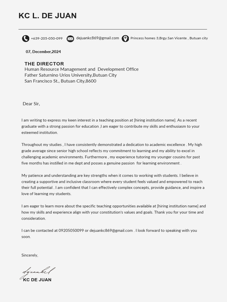 Image showcasing Black White Minimalist Application Cover Letter 1 | PDF | Teachers ...