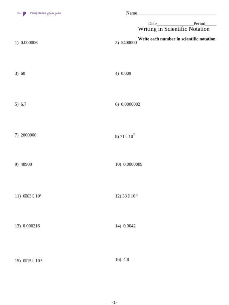Writing Numbers in Scientific Notation | PDF | Algebra | Mathematical ...