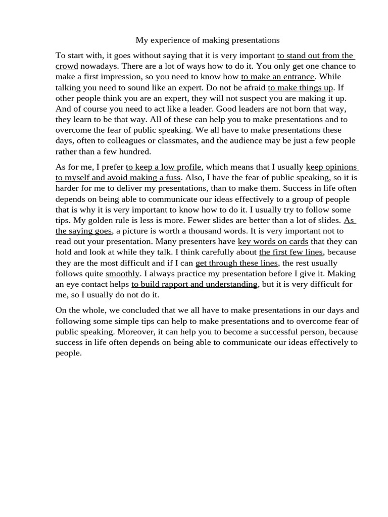 My Experience of Making Presentations | PDF | Social Science