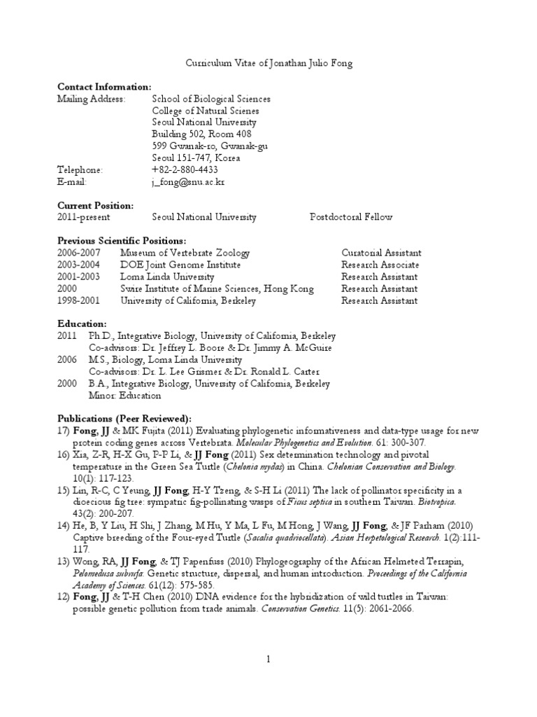 CV NSF Format Turtle University Of California CV NSF Format Turtle University Of California