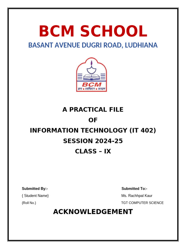 Practical File Class IX (IT) | PDF