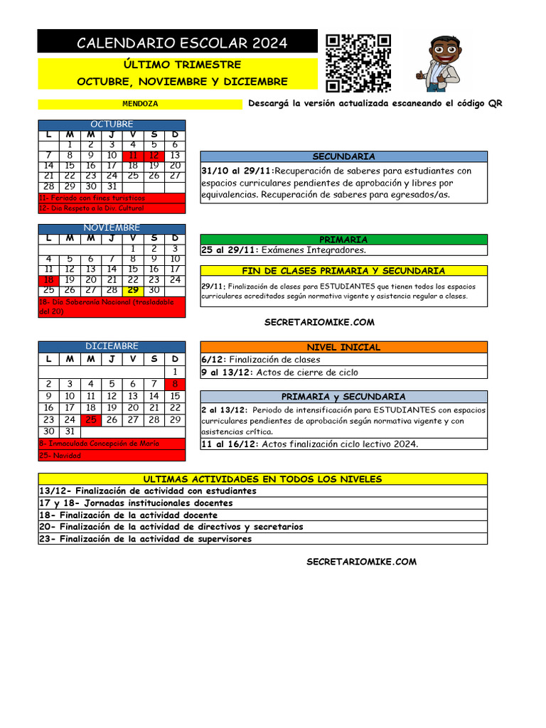 Calendario 2024 Trimestre Oct A Dic | PDF