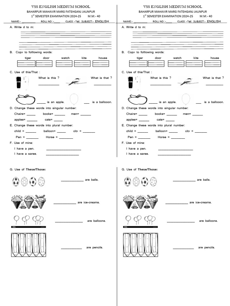 Class 1st English | PDF