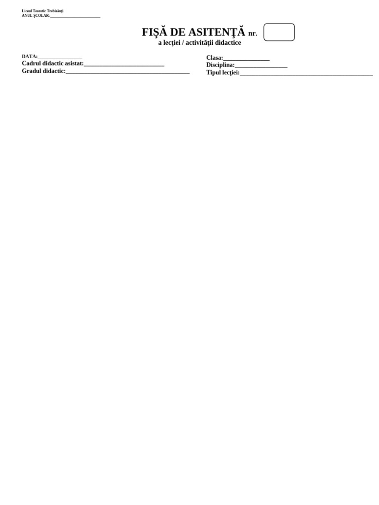 Model Fisa de Asistenta | PDF