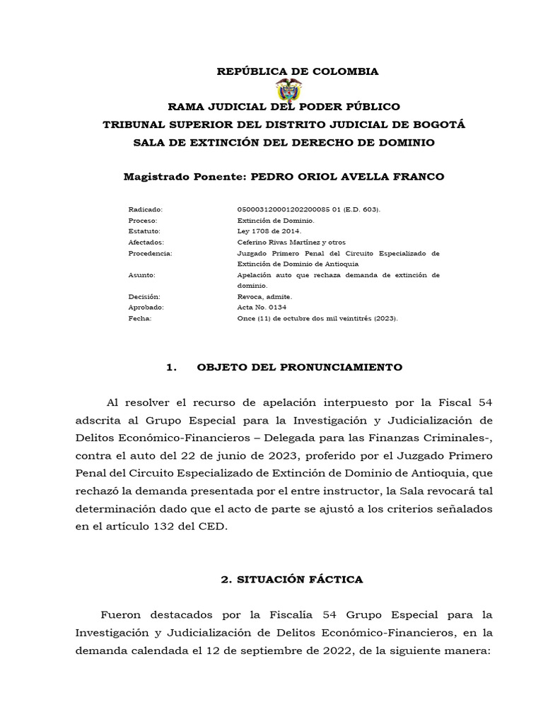 Auto que rechaza de la demanda de extinción de dominio. Procede recurso