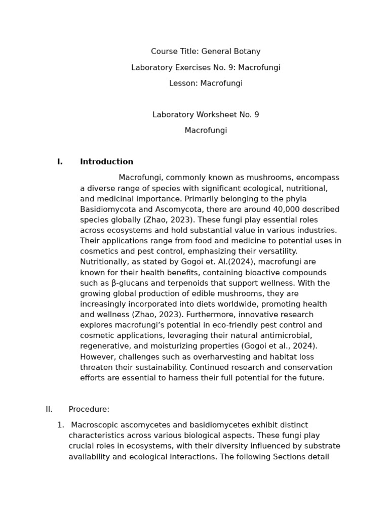 Procedure For Lab Exp 9 | PDF | Mushroom | Fungus