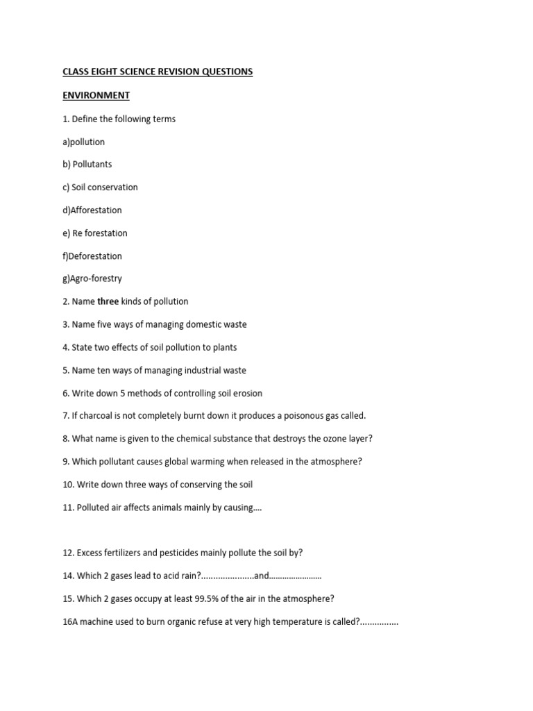 Grade 8 - Science Revision | PDF | Soil | Pollution