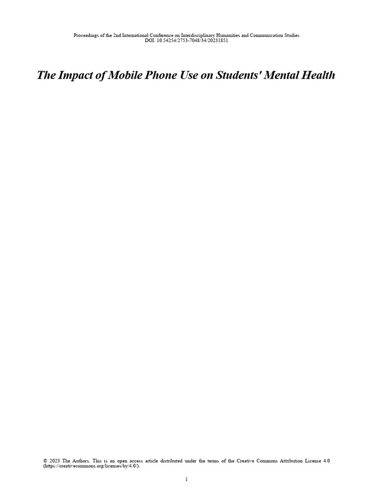Mobile Phones and Student Mental Health | PDF | Psychology