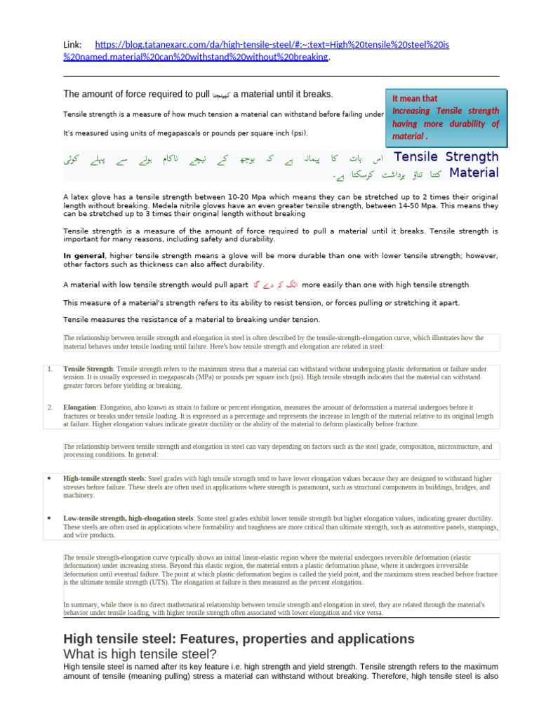 High Tensile Steel: Properties and Uses | PDF | Strength Of Materials ...