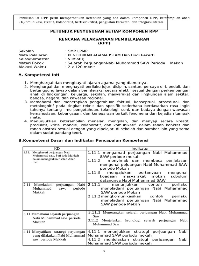 RPP Sejarah Nabi Muhammad SAW Mekah | PDF | Agama & Spiritualitas